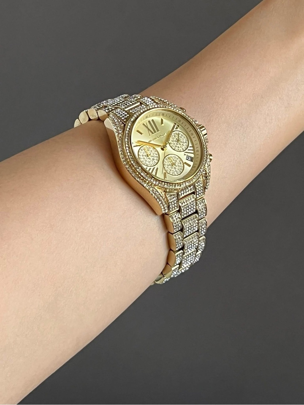 MK6494- Michael Kors Women’s Mini Bradshaw Gold Dial Crystal Pavé Watch